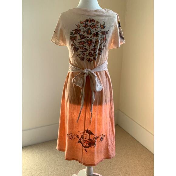 Y2K Butterfly Dropout Floral Milkmaid Midi Dress Size S Pink Burnout Fairycore - Picture 5 of 10